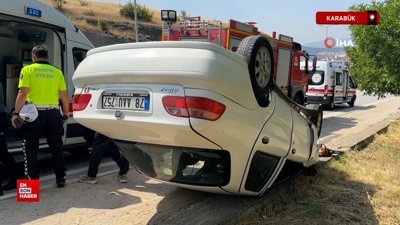 Karabük'ta otomobile çarparak ters dönen aracın sürücüsü yaralandı