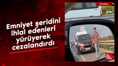 Bursa'da emniyet şeridini ihlal edenleri, yürüyerek cezalandırdı