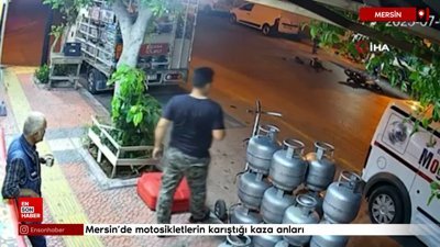 Mersin'de motosikletlerin karıştığı kaza anlarI