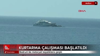 Bodrum'da motoryat kayalıklara çarptı