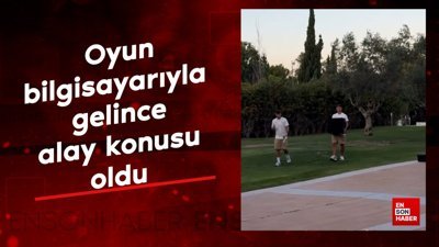 Sporting'de Algarve'deki kampa kallavi  bilgisayarıyla gelince arkadaşlarının alay konusu oldu