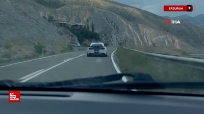 Erzurum'da spor araç mıcıra kapıldı, sürücü kazayı son anda atlattı