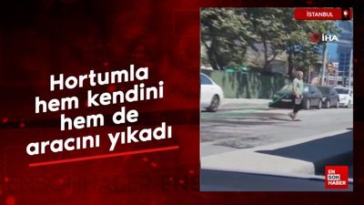 İstanbul'da hortumla hem kendini hem de aracını yıkadı