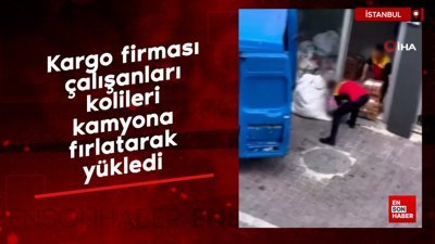 İstanbul'da kargo firması çalışanları kolileri kamyona fırlatarak yükledi