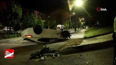 Nevşehir'de çarpışan lüks araçtan biri takla attı