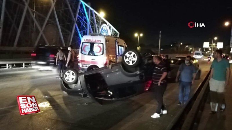 Bursa'da kontrolden çıkan otomobil takla attı