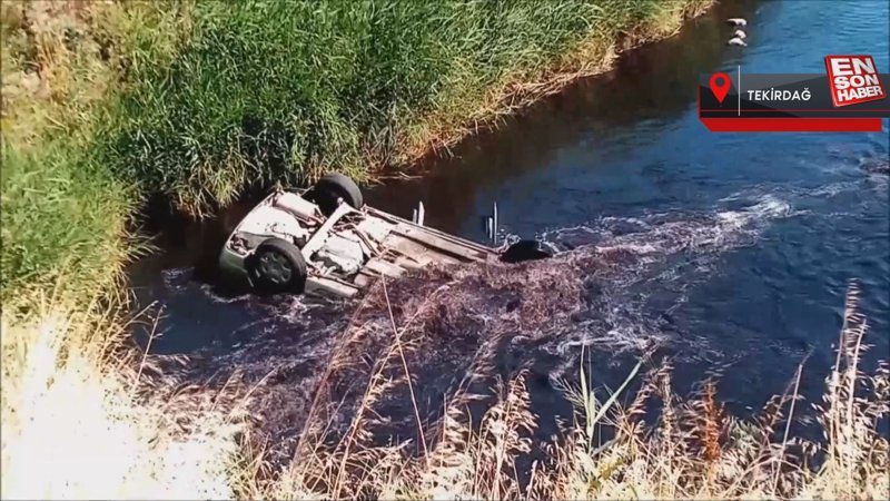 Tekirdağ’da otomobil dereye uçtu: Araçtakiler yüzerek karaya çıktı