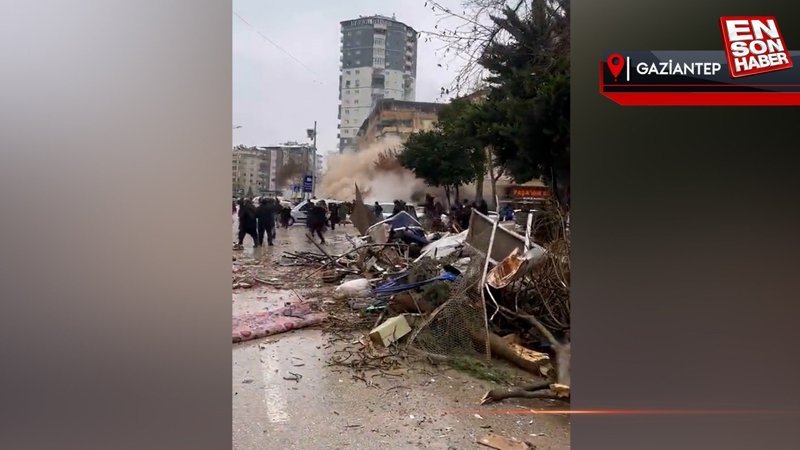 Gaziantep'teki binanın çökme anı