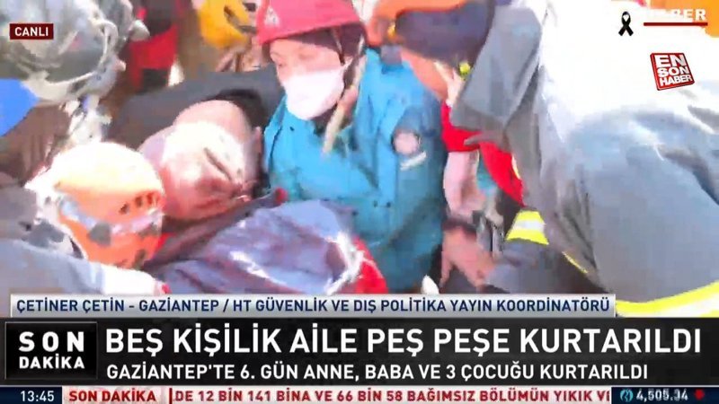 Gaziantep'te 6 kişilik aile depremin 6'ncı gününde kurtarıldı