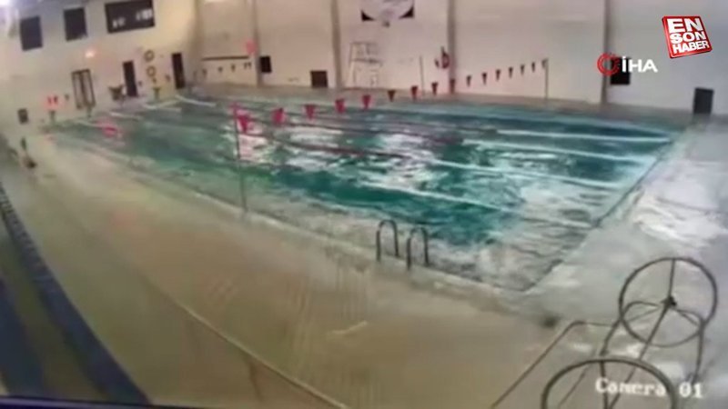 Gaziantep'te kapalı yüzme havuzunda deprem anı