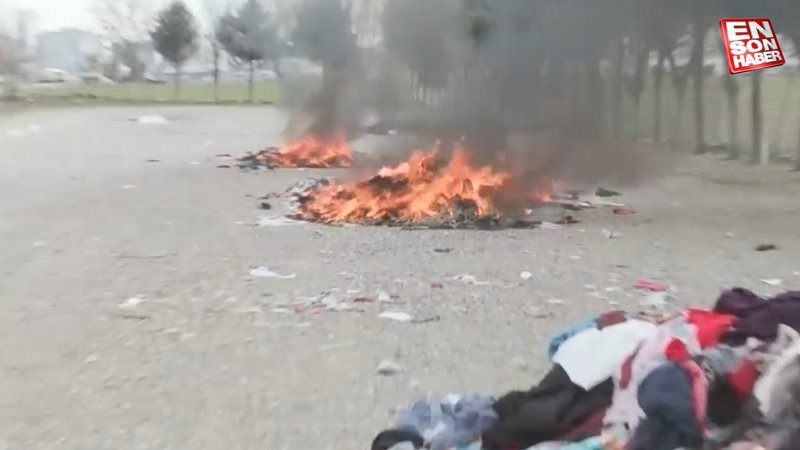 Adıyaman'da ikinci el kıyafetlerin bazıları yakıldı