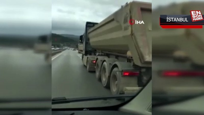 Çekmeköy'de korku dolu anlar: Hafriyat kamyonu otomobil şoförünü sıkıştırdı