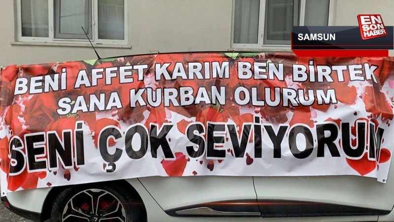 Samsun'da beni affet afişli aracın sahibi aranıyor