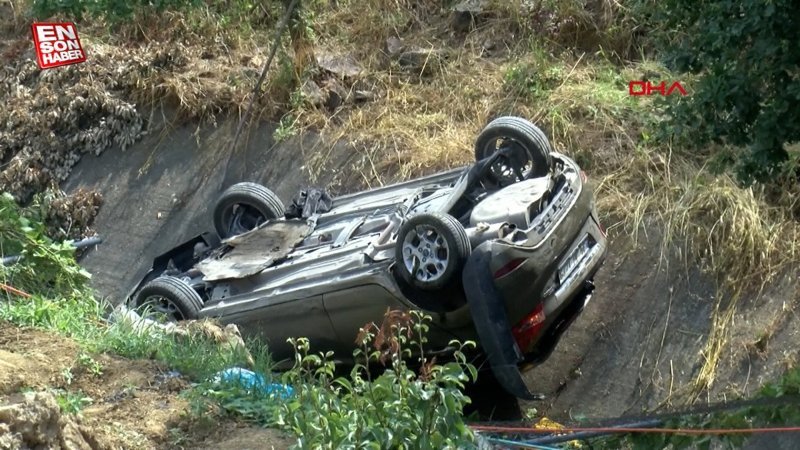 Kartal'da otomobil su kanalına uçtu