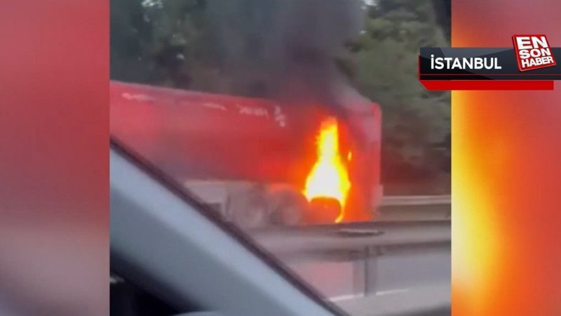 İBB'ye ait çöp tankeri TEM otoyolunda alevlere teslim oldu