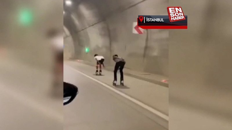Çamlıca Tüneli'nde patenli gençlerin tehlikeli yolculuğu