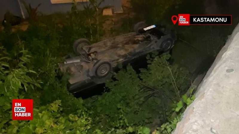 Kastamonu'da kontrolden çıkan araç 7 metrelik istinat duvarından bahçeye uçtu