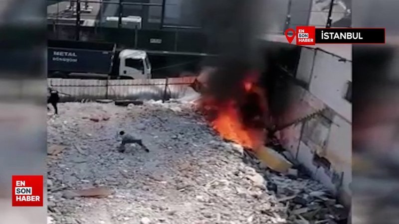 İstanbul'da çıkan yangını taş atarak söndürmeye çalıştı