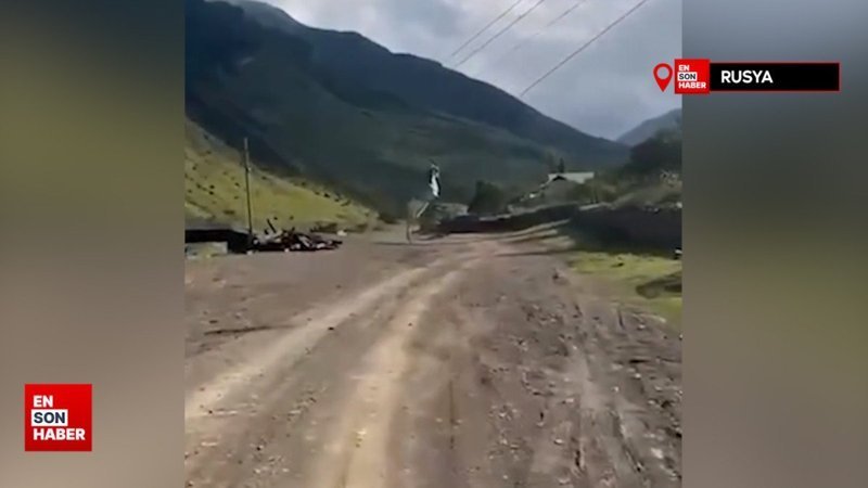 Rusya'da boynuzları elektrik hattına takılan keçi sallandı