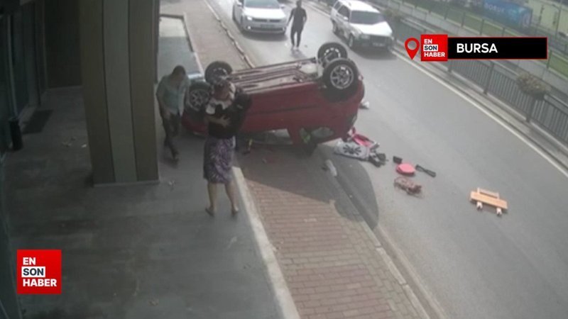 Bursa'da kaza yapan kadın acısını unutup kızına koştu