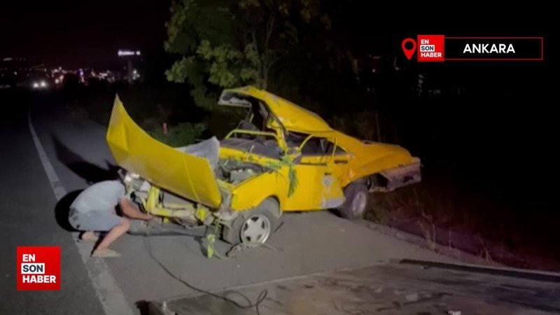 Ankara’da kontrolden çıkan otomobil ağaca çarptı