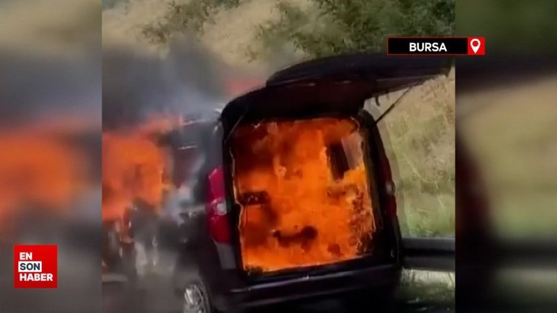 Bursa'da hafif ticari aracın küle döndüğü anlar