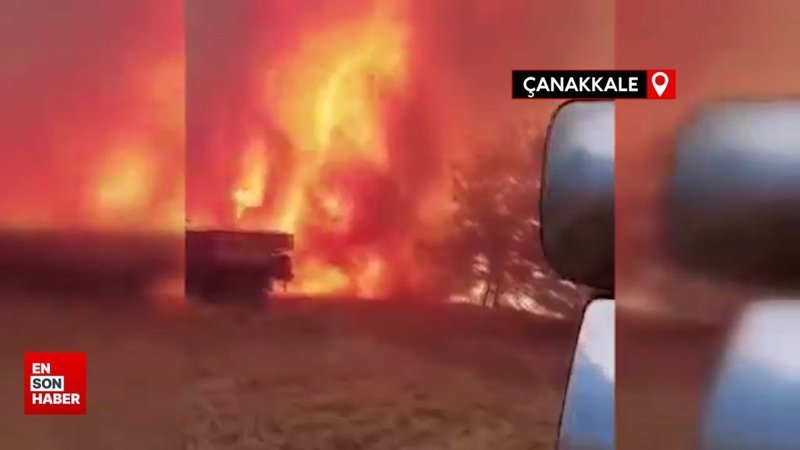 Çanakkale'de arazözle alevlerin arasında kalan orman işçisinin zor anları