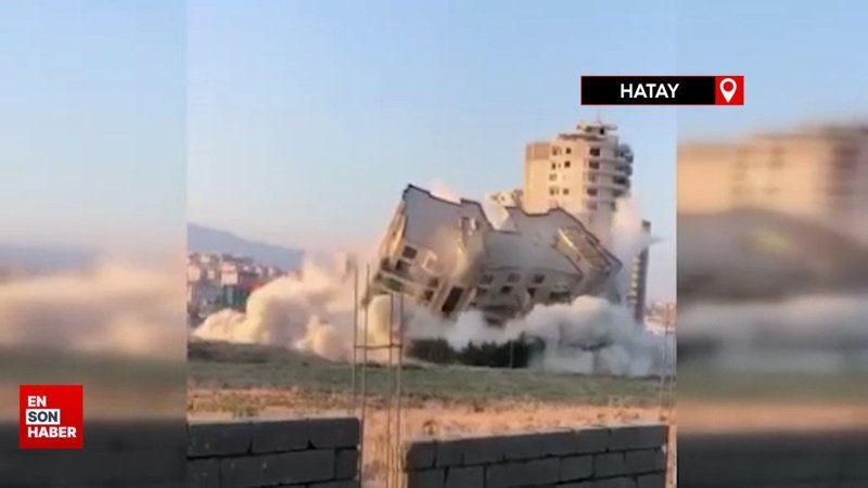 Hatay'da dinamitle patlatılan  rezidans bir anda yerle bir oldu
