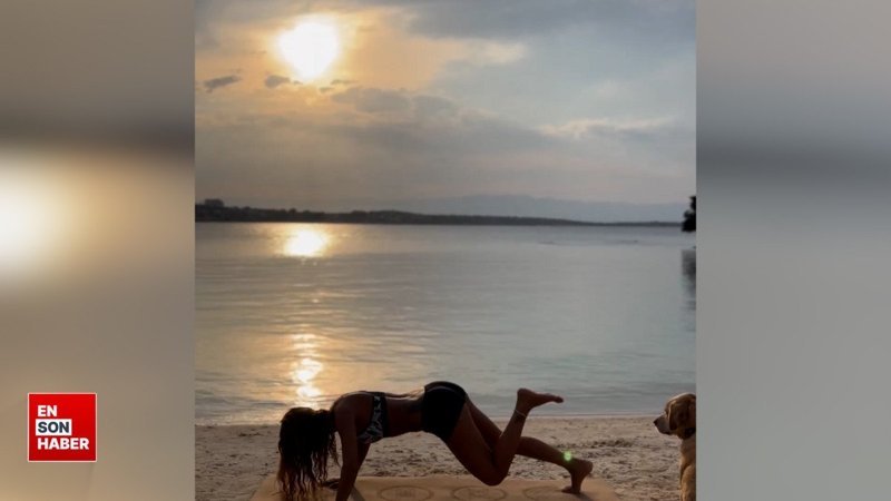 Merve Oflaz, sahilde spor yaptı