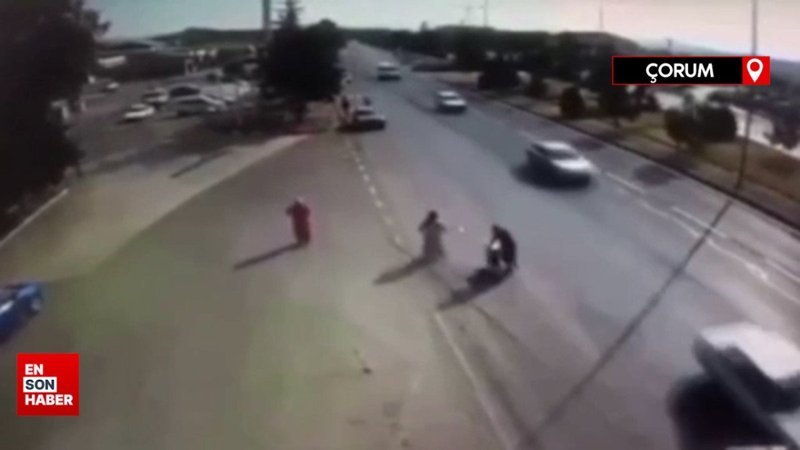 Çorum'da motosikletlinin öldüğü kaza kameraya yansıdı
