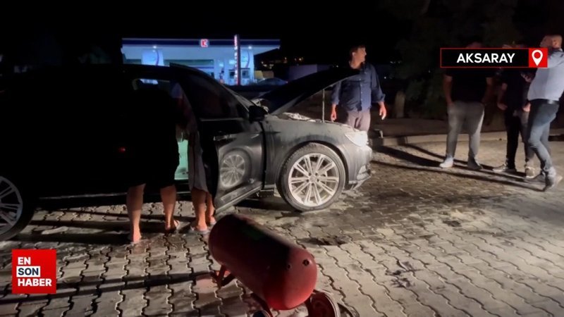 Aksaray'da seyir halindeki otomobil yandı