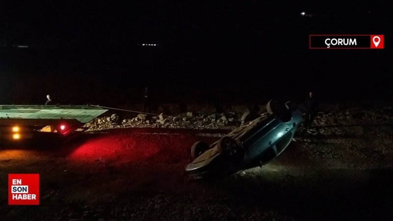 Çorum'da kontrolden çıkan otomobil takla attı