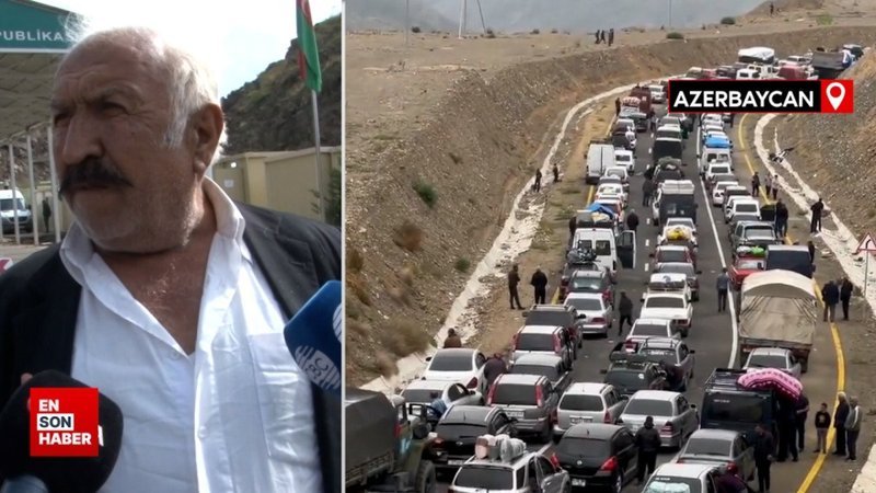 Karabağ'dan ayrılan Ermenilerin uzun konvoyu