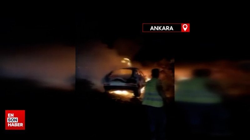 Ankara'da köpeğe çarpmamak için şarampole uçan otomobil patladı