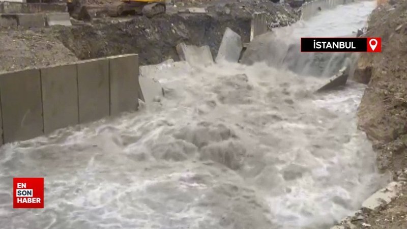 İstanbul’da dere taştı, istinat duvarı yıkıldı