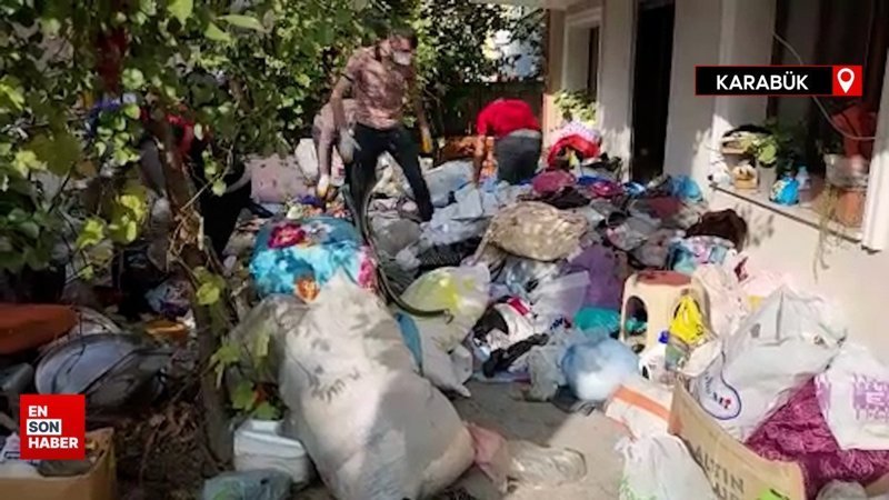 Karabük’te çöp evden iki kamyon çöp çıktı
