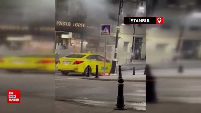 İstanbul Kağıthane'de yangın paniği:Taksi alev alev yandı