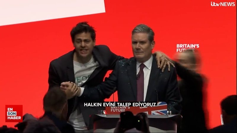İngiltere'de muhalefet lideri Starmer'in konuşmasını kesen protesto