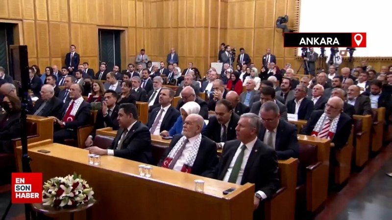 Saadet Partisi ve Gelecek Partisi ortak grup toplantısında Hamas sloganları