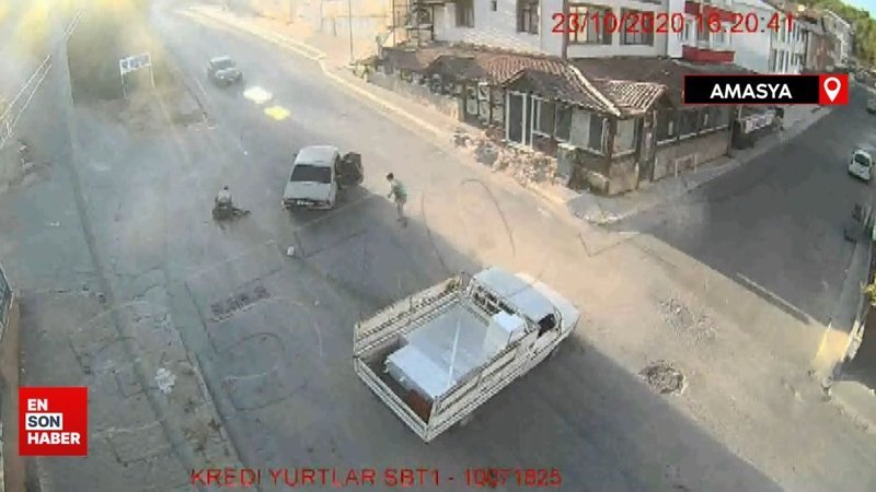 Amasya'da trafik kazaları güvenlik kameralarınca görüntülendi