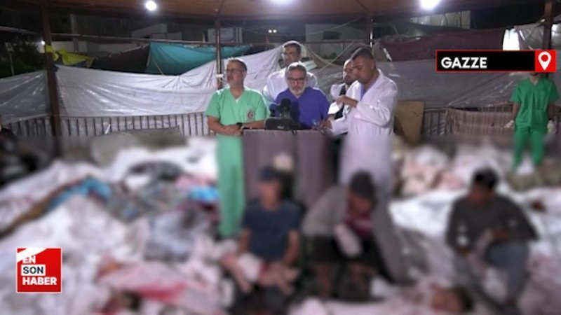 İsrail'in hastane saldırısının ardından cenazelerin arasında basın toplantısı düzenlendi