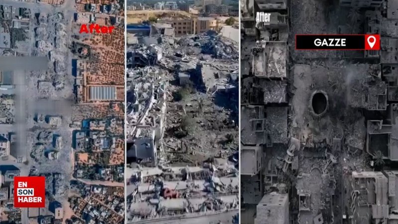 İsrail'in Gazze'de yıktığı mahalle uydudan görüntülendi