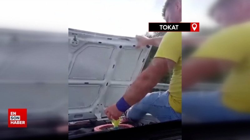 Tokat'ta canını hiçe saydı, hareket halindeki araca benzin doldurdu