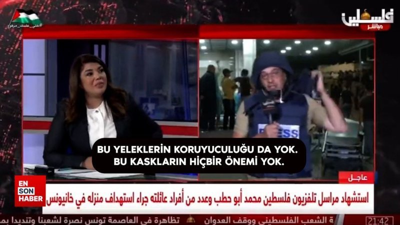 Filistinli muhabirden İsrail'in saldırılarına tepki:  Kask ve çelik yeleğini çıkardı