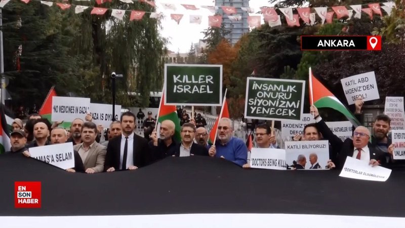 Ankara'da dışişleri Bakanlığı önünde ABD’li Bakan Blinken’e Filistin protestosu
