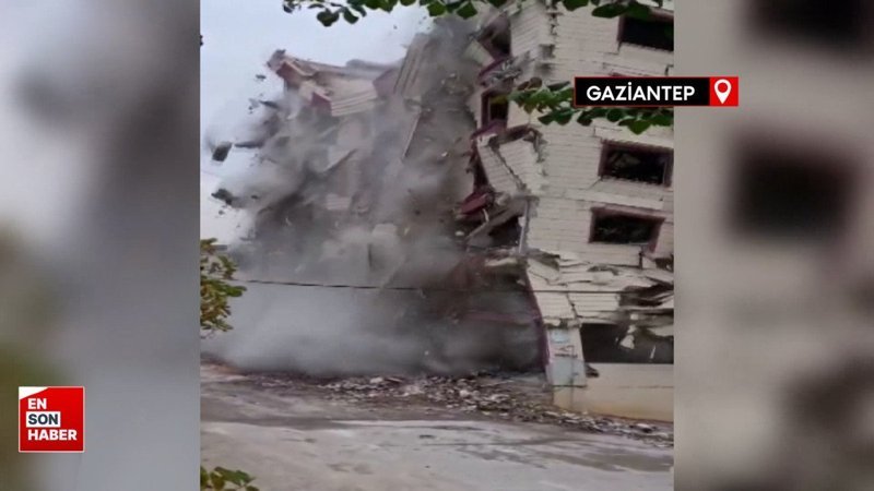 Gaziantep'te ağır hasarlı 7 katlı bina yıkım sırasında çöktü