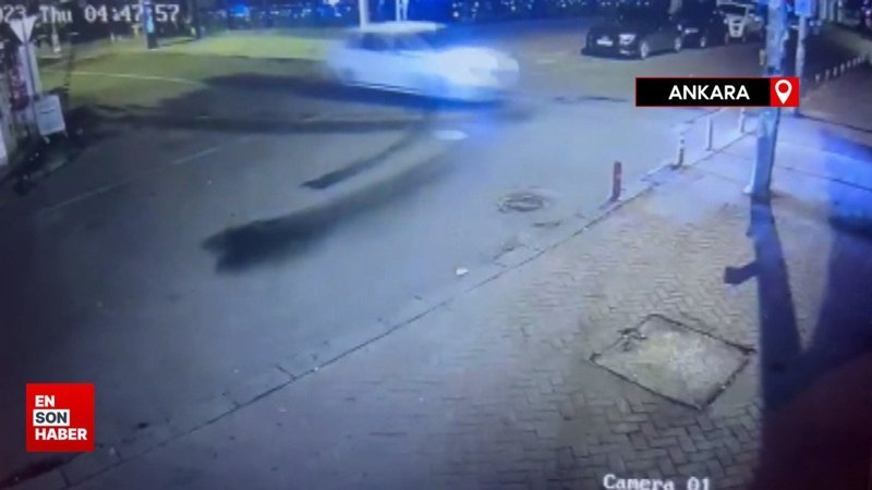 Ankara'da otomobilin banka şubesine girdiği kaza kamerada