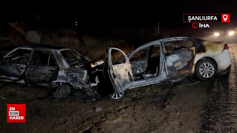 Siverek’te kaza yapan otomobiller alev topuna döndü