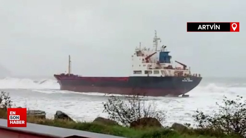 Karadeniz'de fırtına: Artvin'de gemi karaya oturdu