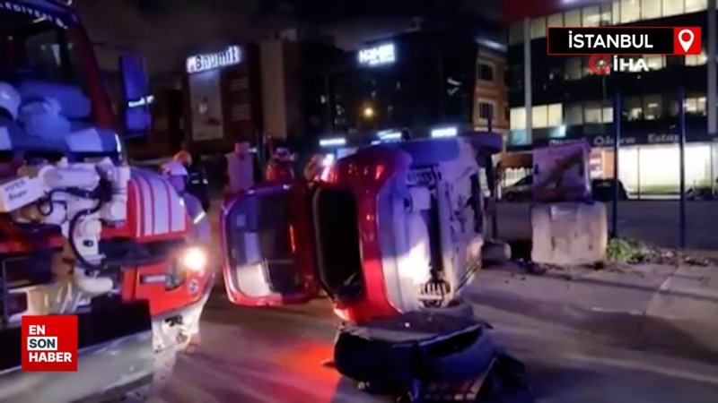 Ümraniye'de alkollü sürücünün kullandığı araç takla atarak durabildi
